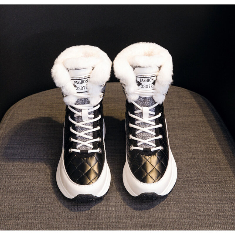 أحذية بوت قصيرة السيدات شتاء 2022 أحذية نسائية أنيقة جلد سميك وحيد أحذية عارية زائد الصوف الدافئة أحذية قطنية أحذية الثلوج