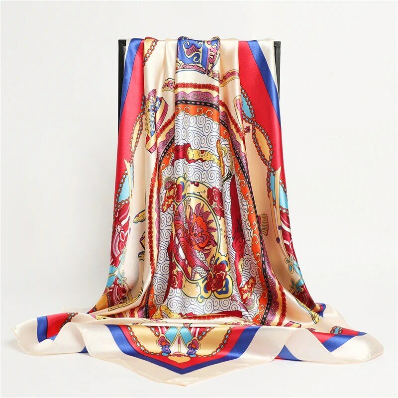 Foulard carré en Satin de soie pour femme, couvre-chef féminin, Bandana, châles musulmans, mouchoir, 90x90cm