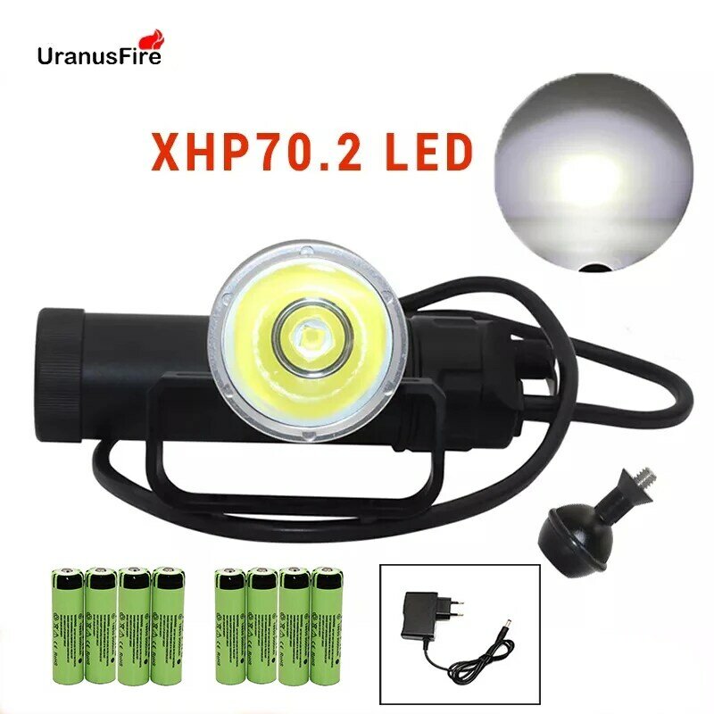 Uranusfire-Lámpara LED XHP70.2 para buceo, luz de 4000 lúmenes, resistente al agua, para vídeo subacuático, alimentada por 8x18650