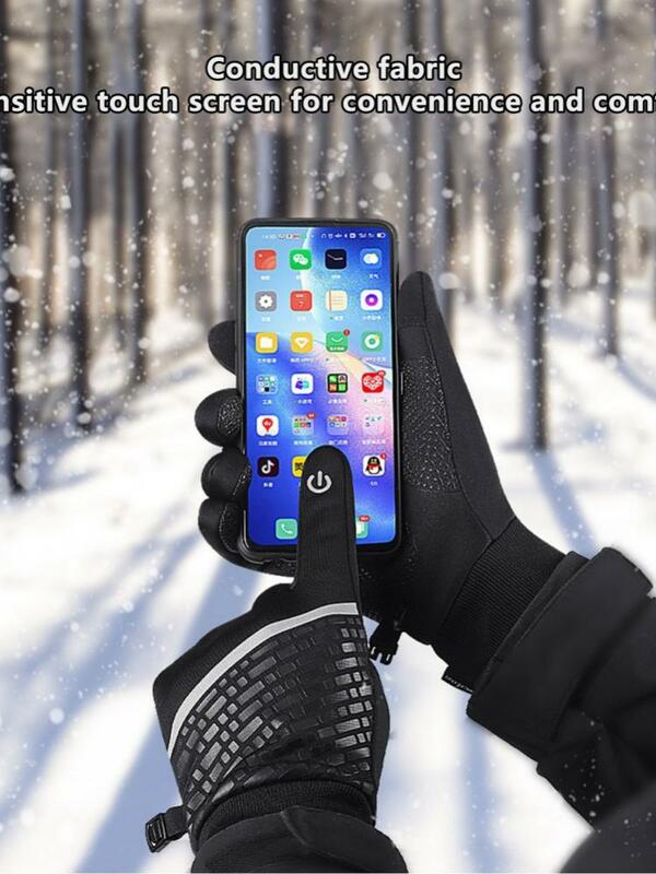 Зимние Утепленные ветрозащитные велосипедные перчатки для сенсорных экранов для мужчин и женщин