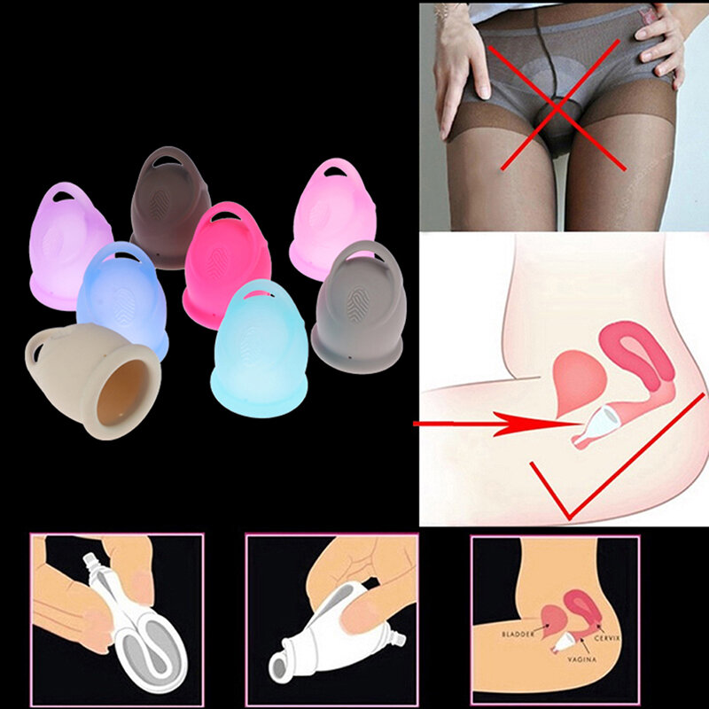 Tragbare Menstrual Tasse Medizinische Silikon Tab dicht Frauen Menstruation Tasse Feminine Hygiene Produkt