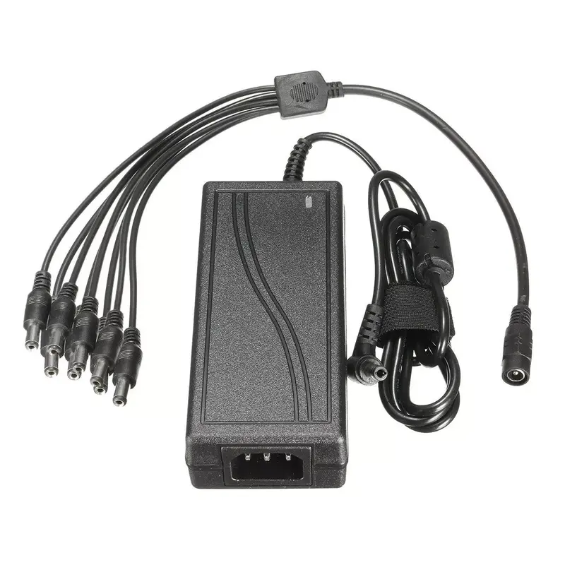 DC 12V 5A Monitor Power Adapter Power Supply + 8 Way Power Splitter Cable for Camera/Radios Surveillance CCTV CAMERA