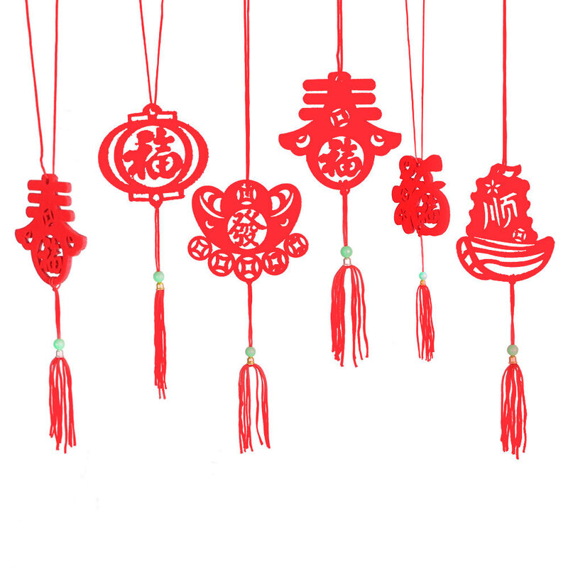 6pcs/pack 2022 Chinese New Year Lantern Pendant CNY Bonsai Pendant Decoration Spring Festival Room Hanging Decoration Gift
