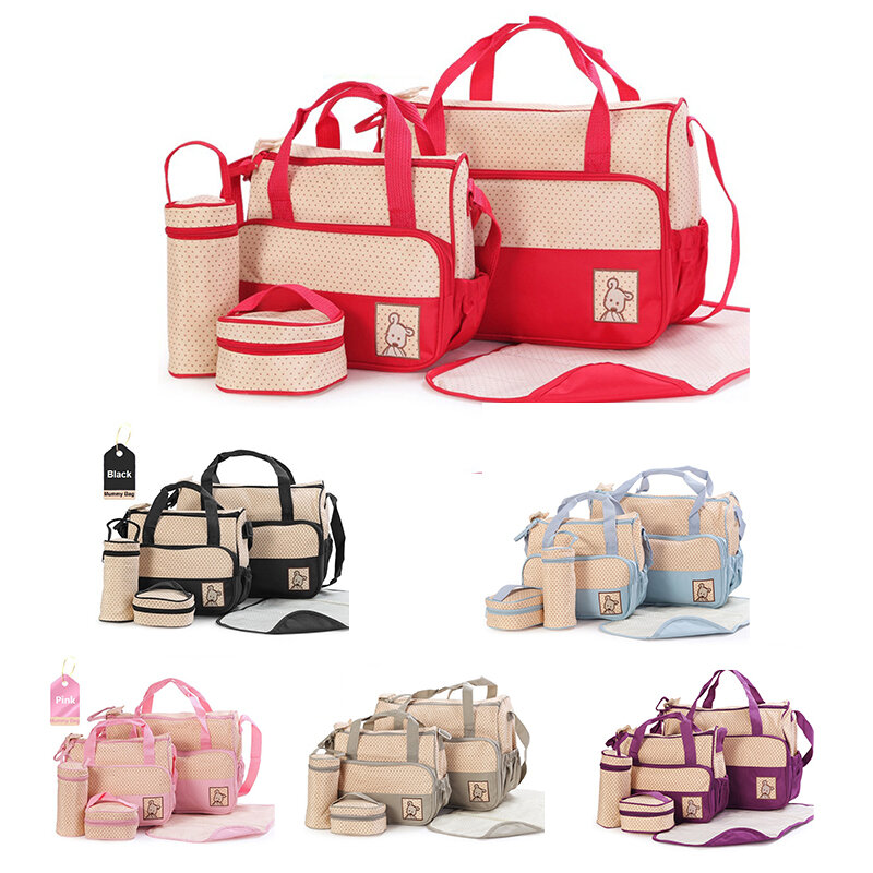 5 teile/satz Mode Windel Tasche Mumie Kinderwagen Tasche Große Kapazität Handtasche Wickelt Pad für Baby Pflege mit 8 Farben
