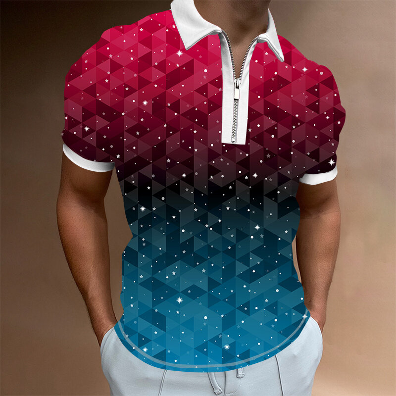 Céu estrelado impressão 3d camisa polo masculina verão 2022 havaiano camiseta casual streetwear polo manga curta topo roupas masculinas