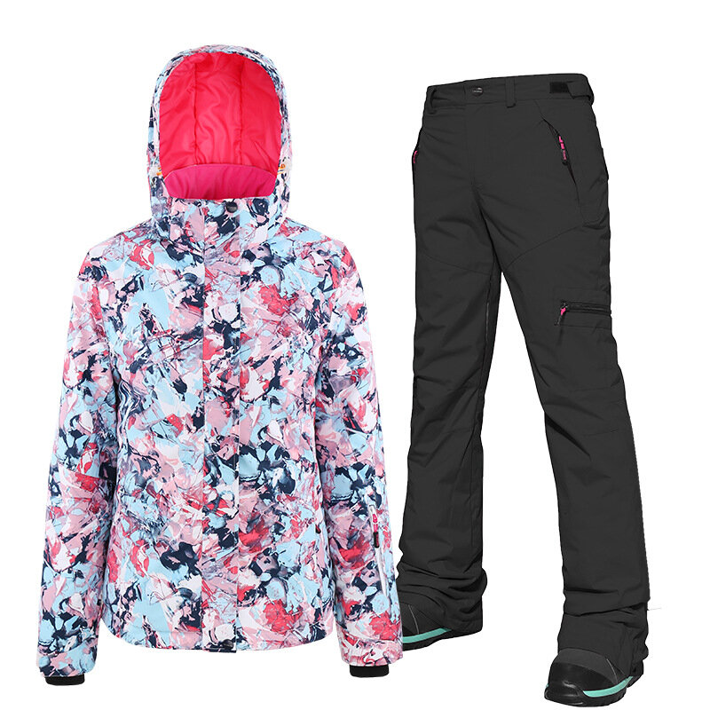 Searipe ชุดเล่นสกีสำหรับผู้หญิง, ชุดกันลมเสื้อกันลมกันน้ำฤดูหนาวแจ็คเก็ตให้ความอบอุ่นเสื้อสโนว์บอร์ดกางเกงอุปกรณ์กลางแจ้ง