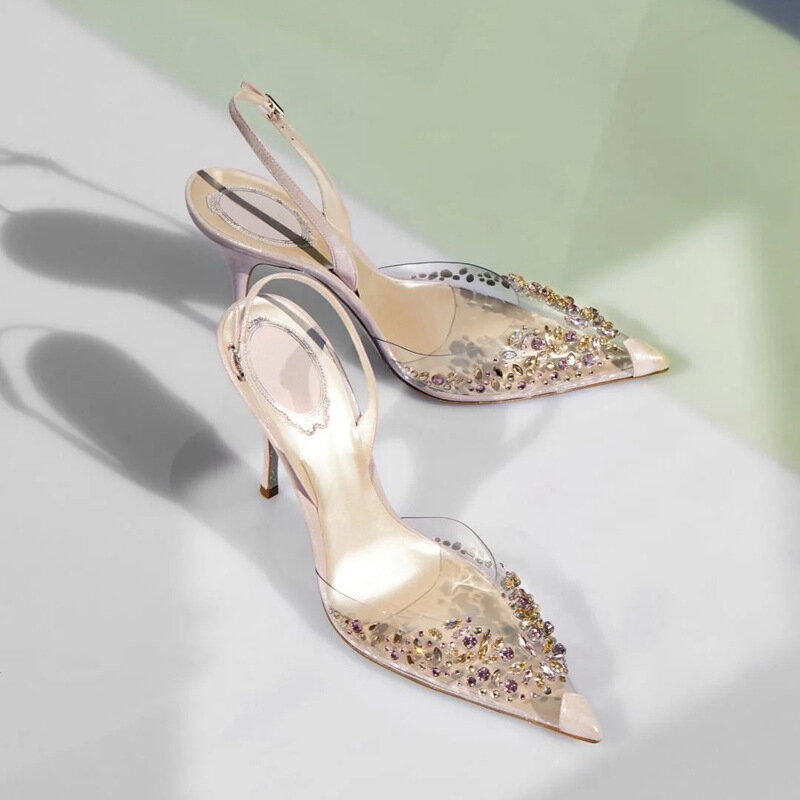 Nuovi sandali trasparenti Stiletto femminile estate Baotou ragazza scarpe singole fresche strass punta a punta scarpe tacco alto sandali