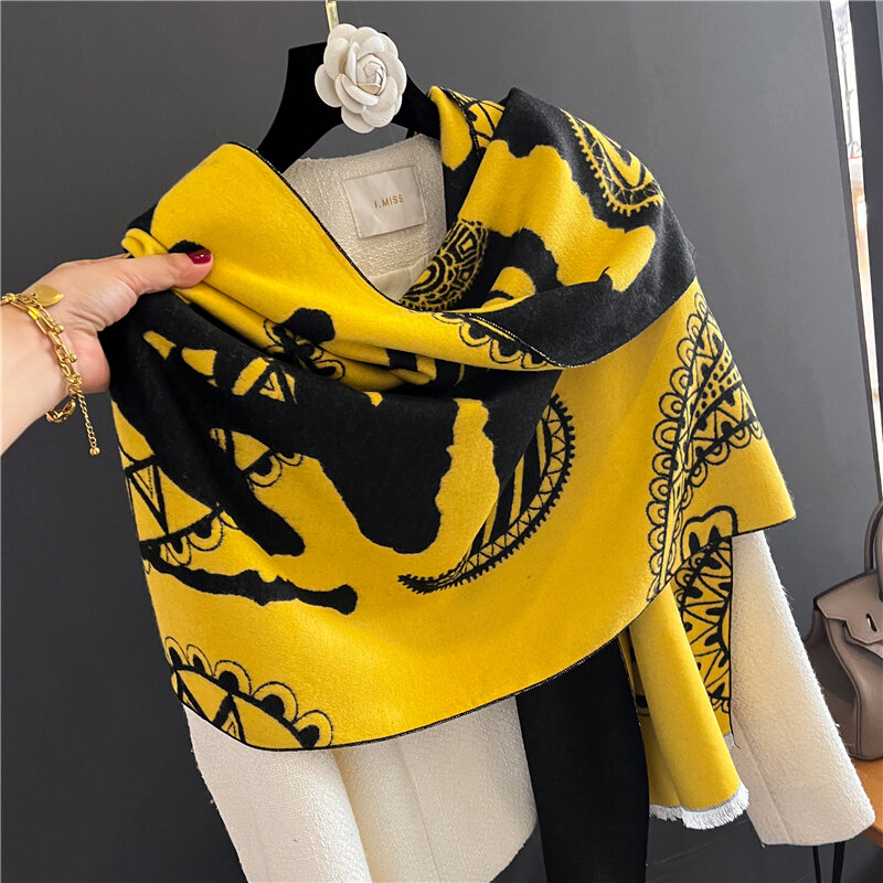 Xales grossos e envoltórios cachecol de caxemira para mulheres marca de luxo inverno grosso cobertor bufandas quente echarpes feminino pashmina poncho