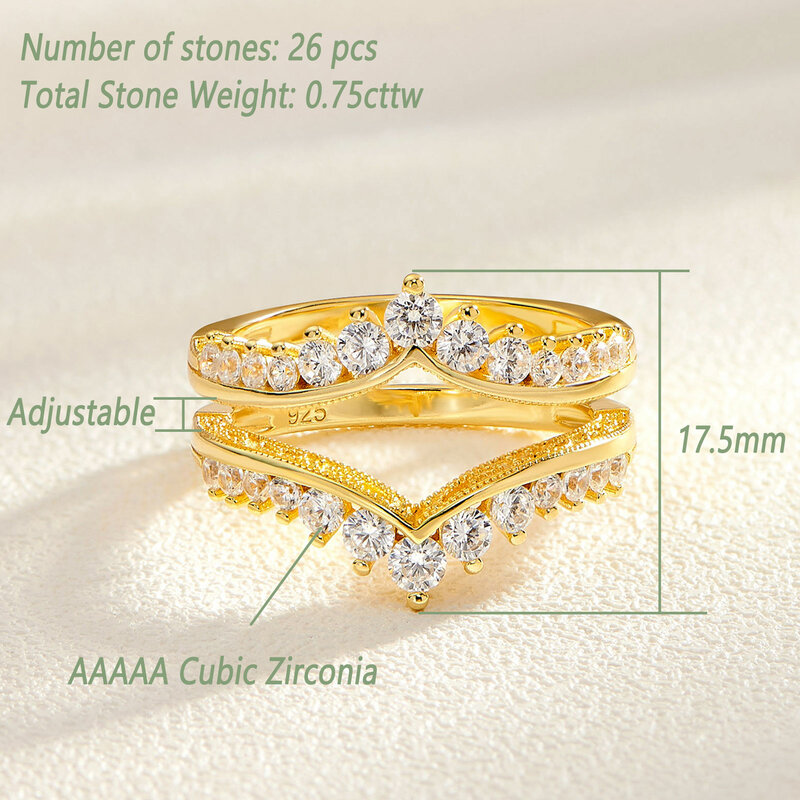 Wuziwen ประณีตสีเหลืองทอง925เงินสเตอร์ลิงปรับแหวน Enhancer สำหรับผู้หญิง AAAAA Cubic Zircon Wrap Guard แหวน