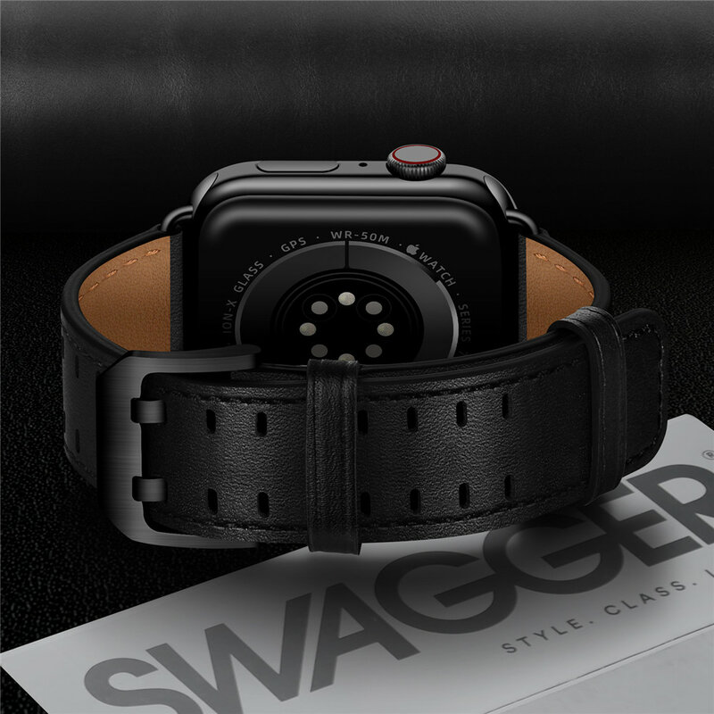 Pulseira de couro genuíno superior para apple watch band 45mm 44mm 42mm 41mm 40mm 38mm pulseira de negócios para iwatch se 7 6 5 4 3 2 1
