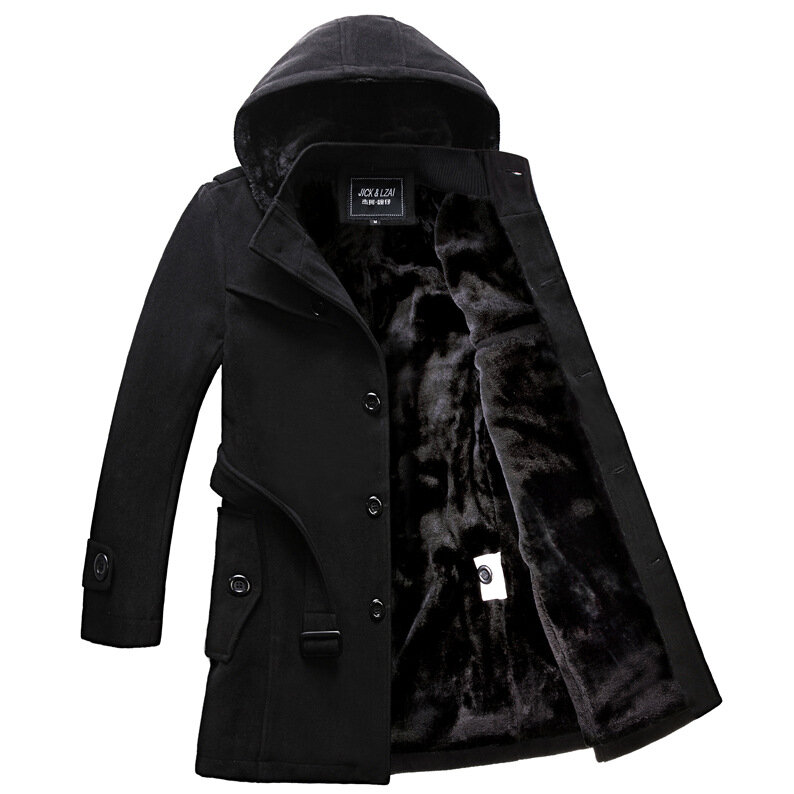 2021 casaco de lã dos homens do inverno cor sólida único breasted trench magro ajuste negócio casual quente jaqueta roupas masculinas