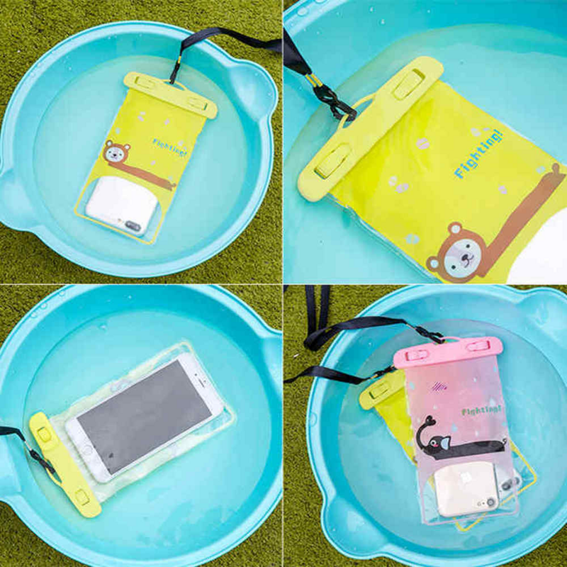 Viagem dos desenhos animados embalagem caso do telefone pvc transparente bolsa de telefone à prova dfor água para natação surf mergulho subaquático saco seco