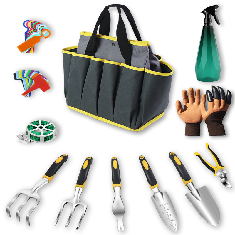 New 32PCS Gardening Tools Kit Floral Print Garden Tool Set With Non-Slip Rubber Handle & Durabl Storage Tote Bag Free Shipping