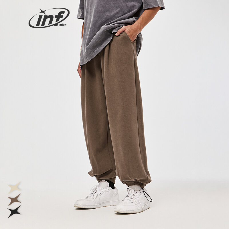 INFLATION-pantalones de chándal holgados para hombre, Pantalón liso con cordón en la cintura, Color sólido