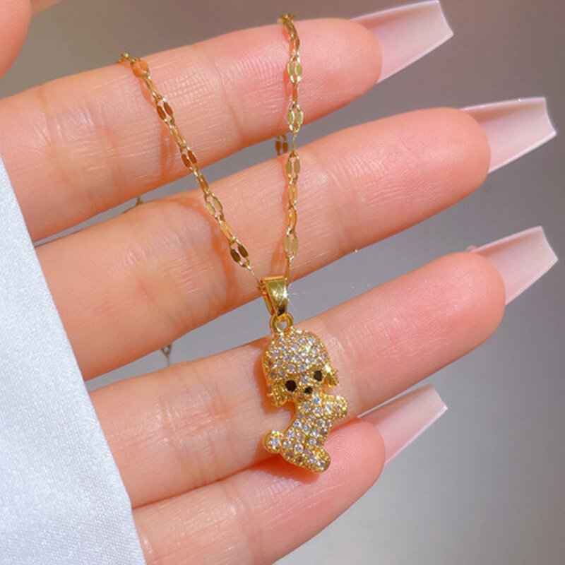 Artificial gems Cute Teddy Dog Pendant Women's Fashion Necklaces 2022 not fade stainless steel gold jewelry chain free items