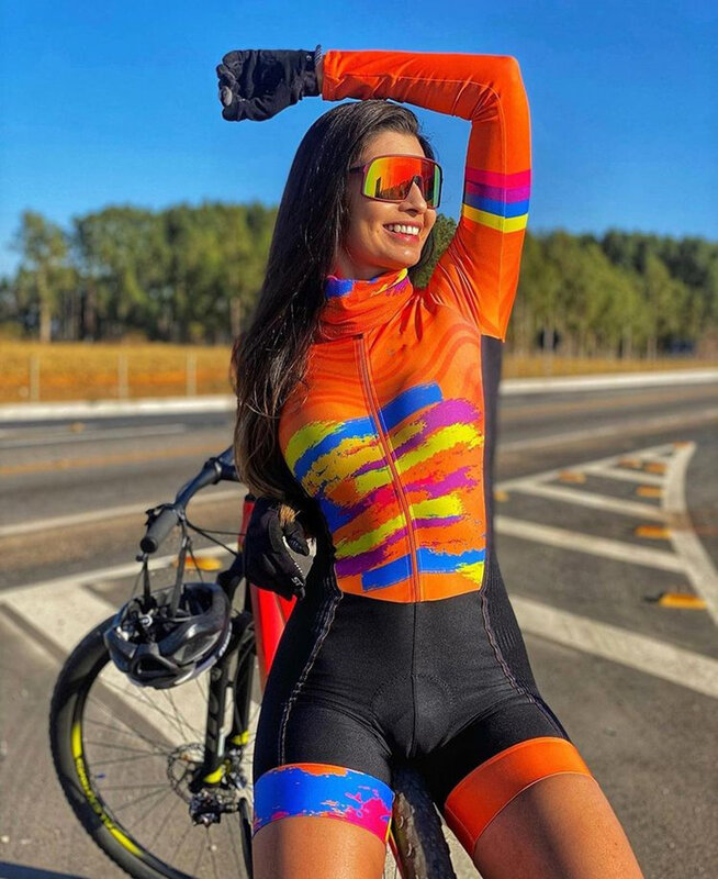 2022 feminino triathlon manga longa camisa de ciclismo conjuntos skinsuit macaquinho feminino 20d gel almofada macacão