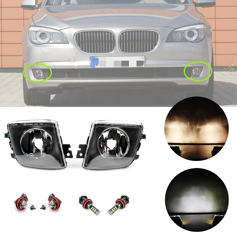 Luces antiniebla de parachoques delantero para coche, lámpara con bombillas 63177182195/ 63177182196 para BMW serie 7 F01 F02 2008 2009 2010 2011