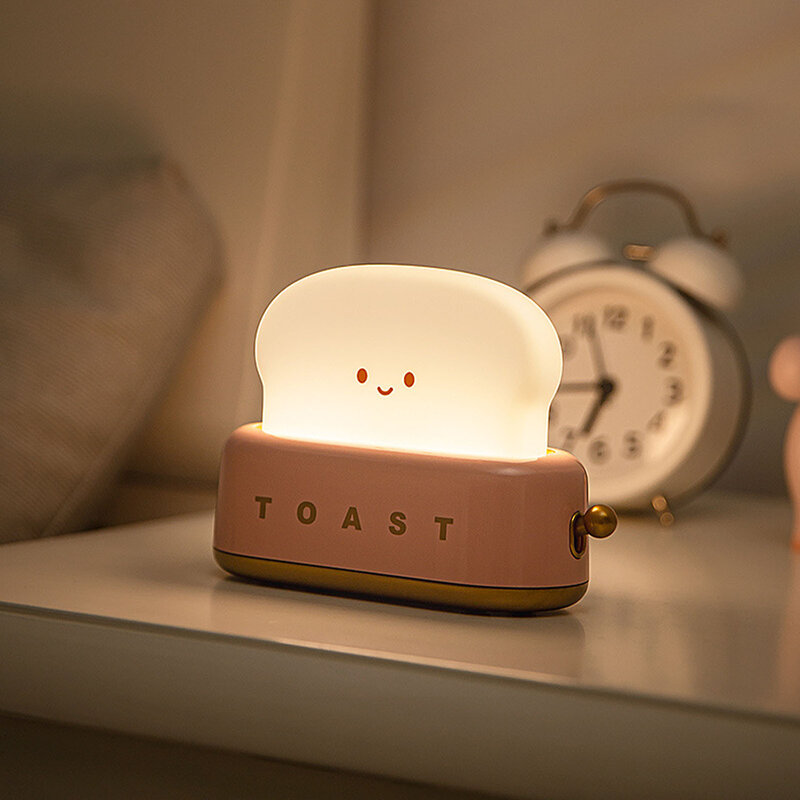 Cute Toast Night Light Dimmable Cute Bread Toast Lamp Rechargeable Desk Lamp With Timer Portable Bedroom Bedside Sleep Lamps For