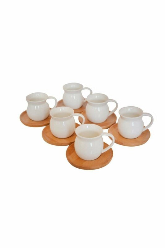 コーヒーや紅茶用の6つの小さなセラミックカップのセット,竹プレート付き