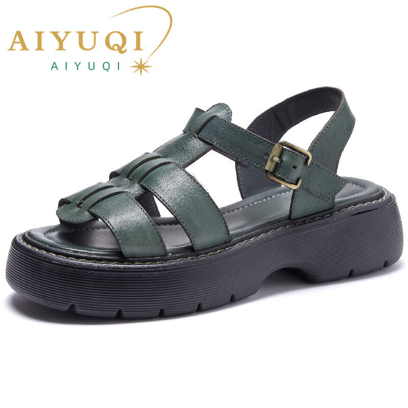 Women's Sandals Genuine Leather 2022 New Thick-soled Woven Sandals Girls Summer Fashion Flat Student Trend Sandals For Ladies