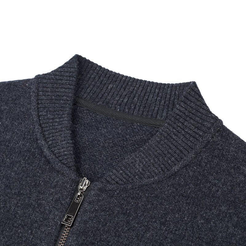 100% wełniany sweter męska odzież wierzchnia Baseball Collar Business Casual list Zipper jesień gruba dzianina sweter dla mężczyzn