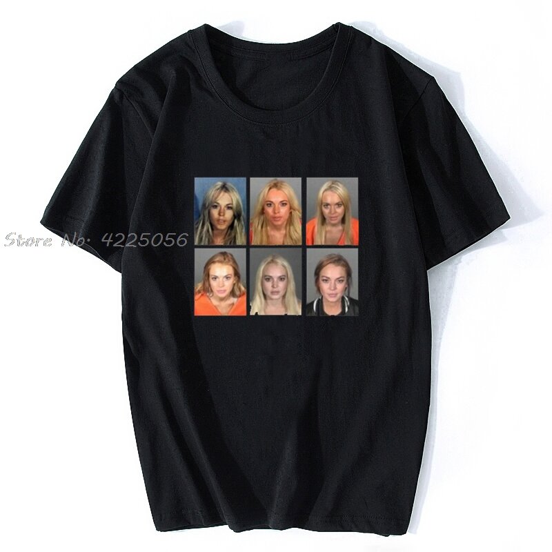 Lindsay Lohan Mashup Selebriti Mugshot Antik Grunge Look Fan T-Shirt Print Mode Pria Kaus Katun Streetwear