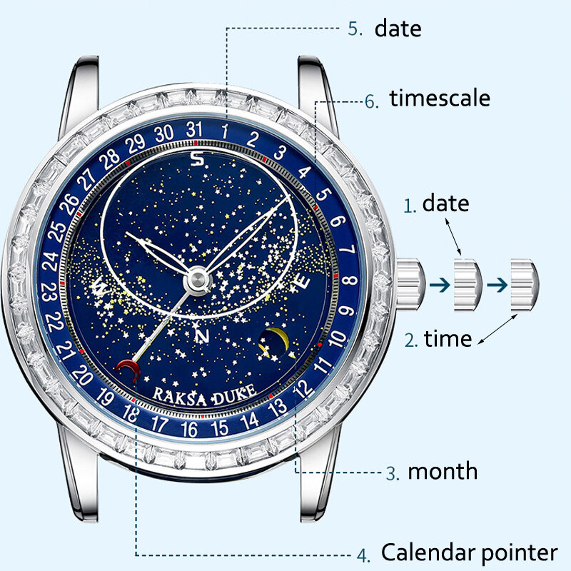 Luxo luminoso rotativa gypsophila dial com diamante relógio automático para masculino tourbillon relógios mecânicos montre homme 2022
