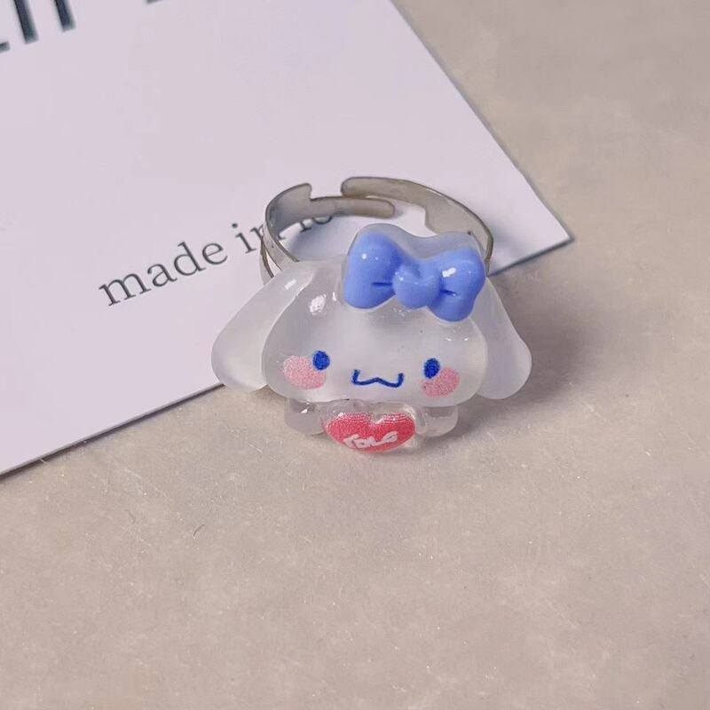 New Sanrio Collection Rings Kawaii Cinnamoroll Kuromi Melody Cute Girl Resin Ring Girl's Jewelry To Dress Up for A Party Gift