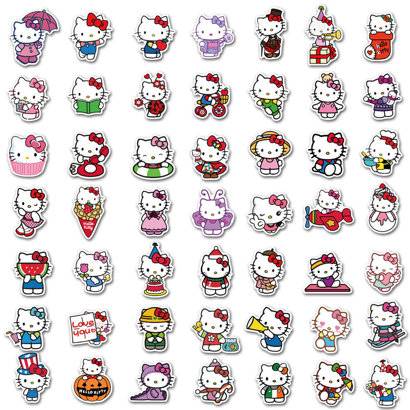 10/30/50/100pcs Cute Hello Kitty Cartoon Stickers Graffiti PVC fai da te chitarra Laptop Phone adesivo decalcomania impermeabile giocattolo classico per bambini