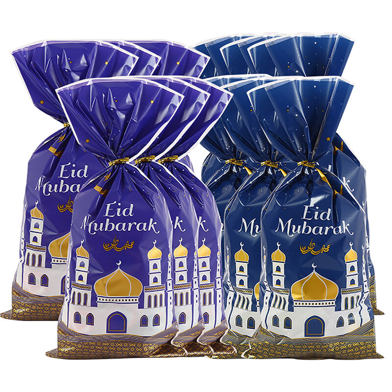 Bolsas de regalo Eid para decoración de Ramadán y Kareem, bolsa de plástico para dulces y galletas de dos estilos, suministros para fiestas islámicas musulmanas, regalos Eid, 10/25/50 piezas