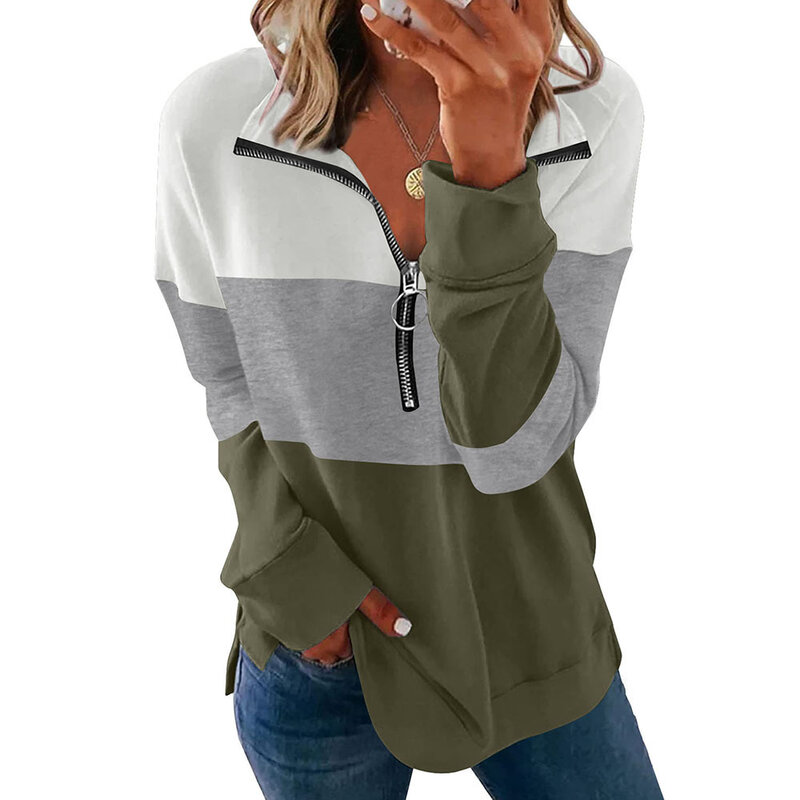 Autumn and Winter New Colored Long Sleeved Hoodies Women's Casual Zipper Leopard Printing Pullover Loose Versatile Top