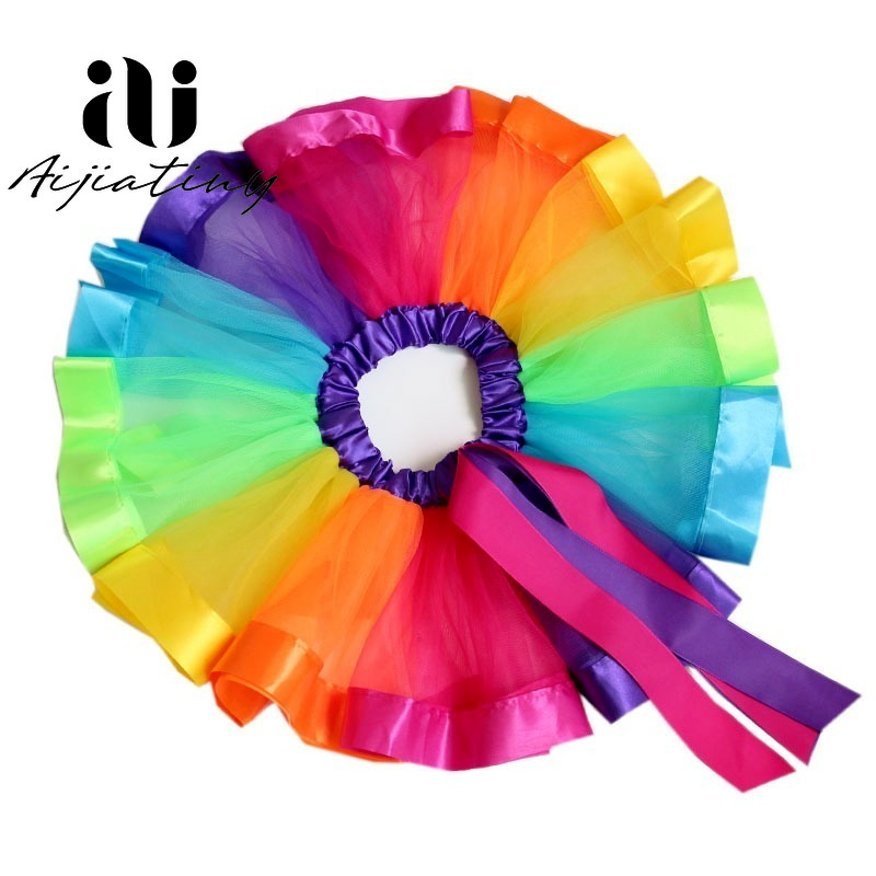 2022 new Princess Skirt Colorful Rainbow Tulle Bowknot Fluffy For Girl Party Baby Tutu Skirt 1-8 Years Old