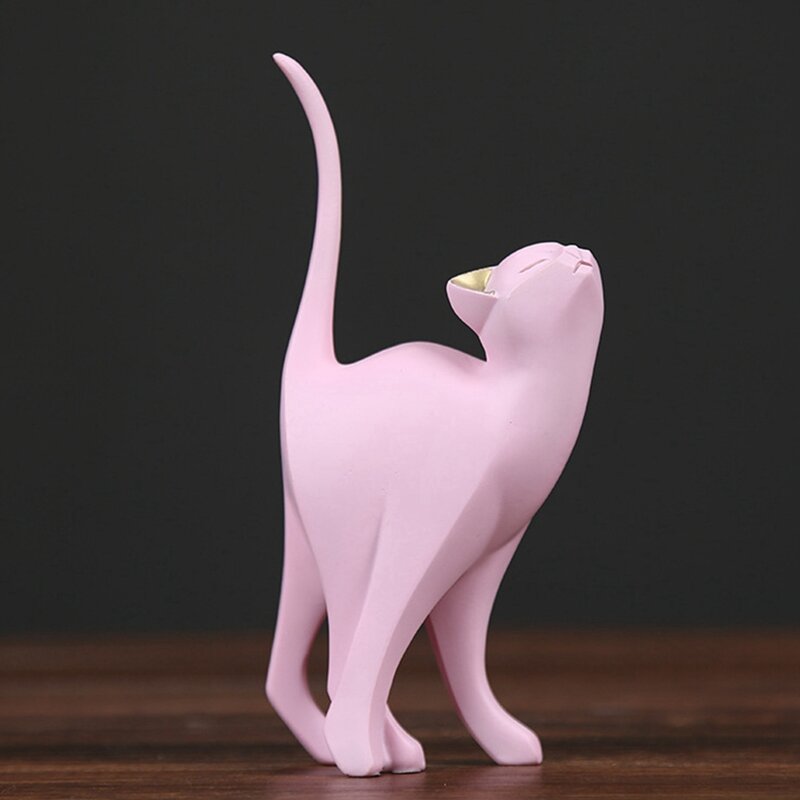 Nordic Style Pink Kitten Resin Cat Decoration Creative Cute Animal Crafts Computer Desktop Decoration for Couple