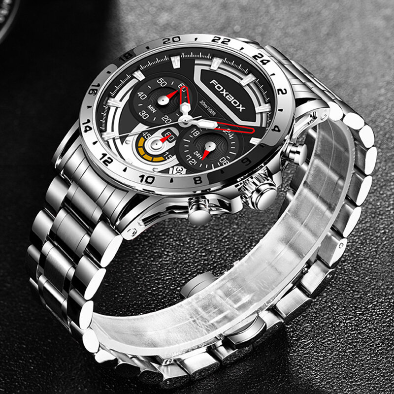 LIGE-Reloj analógico de acero inoxidable para hombre, accesorio de pulsera de cuarzo resistente al agua con cronógrafo, complemento masculino deportivo de marca de lujo con esfera grande