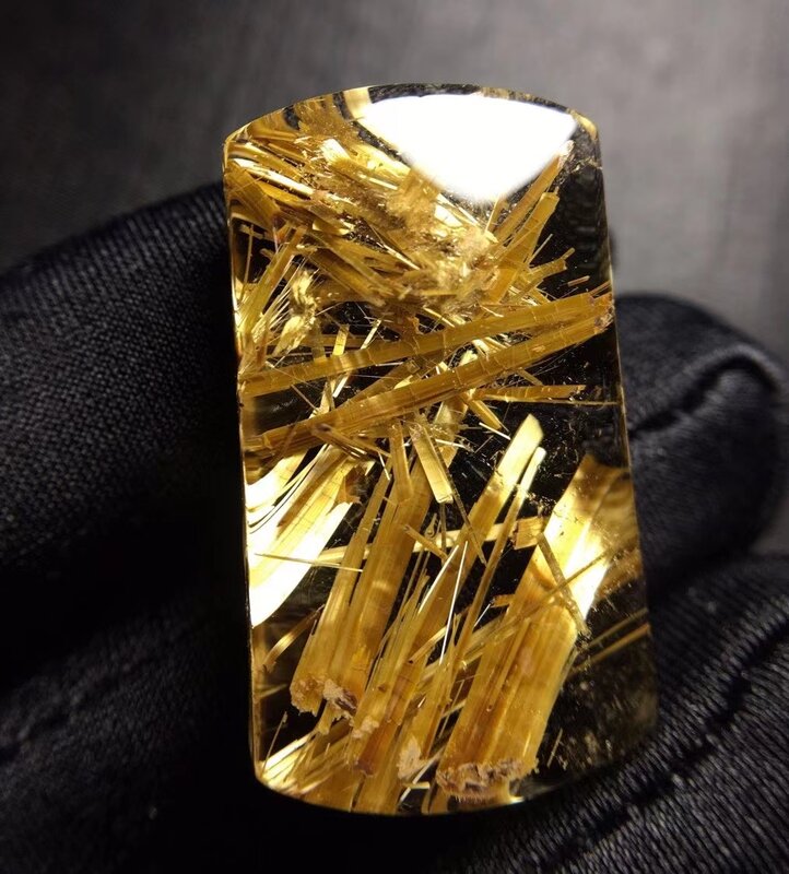 Colgante rectangular de Cuarzo rutilado y oro Natural para hombre y mujer, joyería de cristal rutilt, 32x18,3x8,8mm, AAAAAAA de Brasil