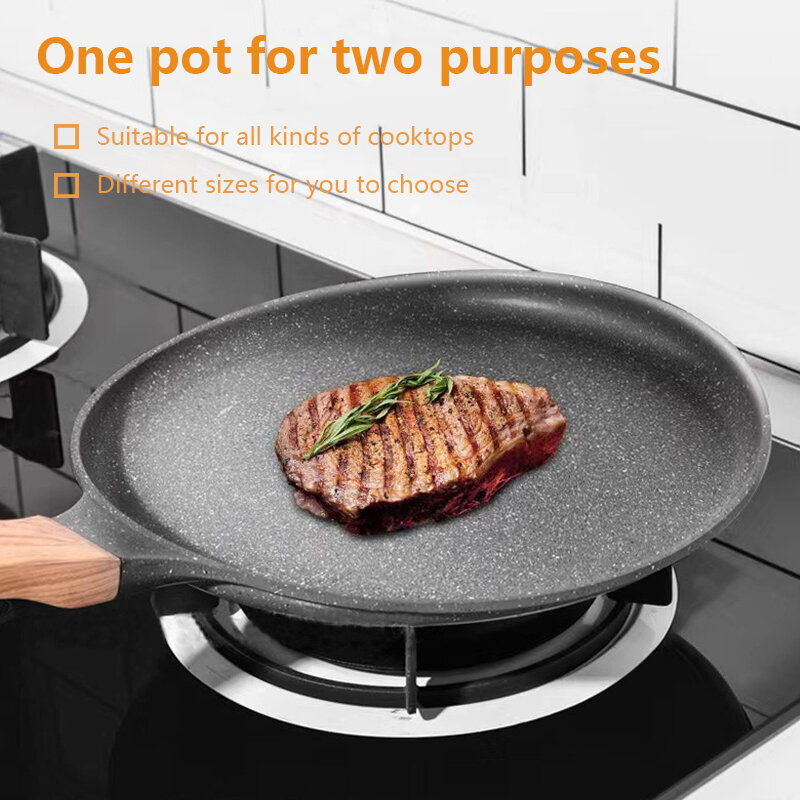 Panci Pancake Krep Antilengket Panci Penggorengan dengan Pegangan Kayu Panci Omelet Memasak Panci Steak Dapur Pembuat Krep Induksi