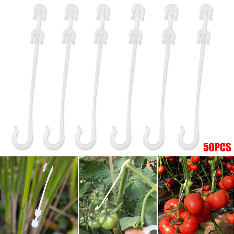 Crochet d'oreille en plastique, 50 pièces, Support de tomate, Clip pour plantes en treillis, Patch de légumes de jardin, crochets en forme de J, fournitures de jardinage