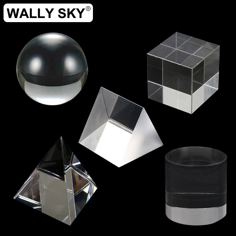 ปริซึมแก้วกระบอก Cube พีระมิด Ball ปริซึมสามเหลี่ยมวิทยาศาสตร์ทดลองเครื่องมือตกแต่ง Pre
