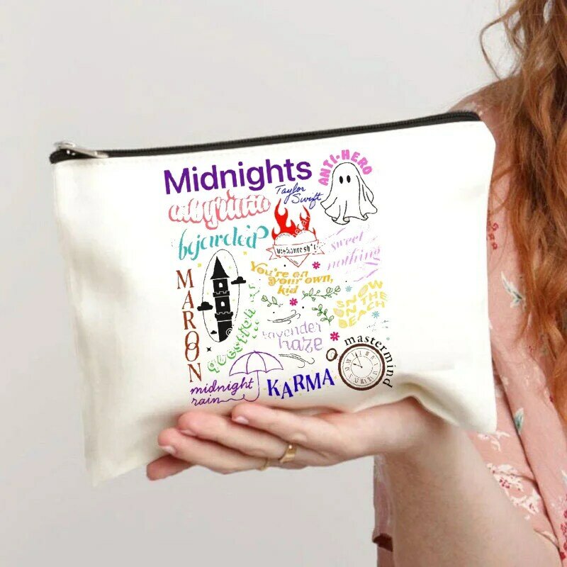 Folklore Tas Kosmetik Midnights Tracklist กราฟิกน่ารักความงาม Gift สำหรับแฟน Taylor เพลง Swift อัลบั้มผ้าใบกระเป๋า