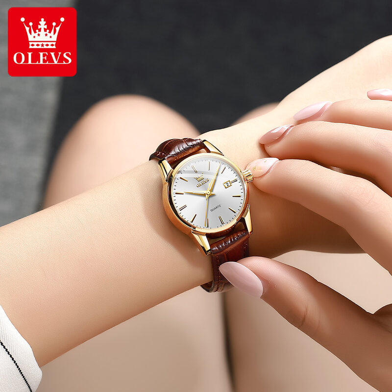 OLEVS Fashion Quartz Watches for Women PU Strap Super-thin Waterproof Women Wristwatch Luminous Calendar