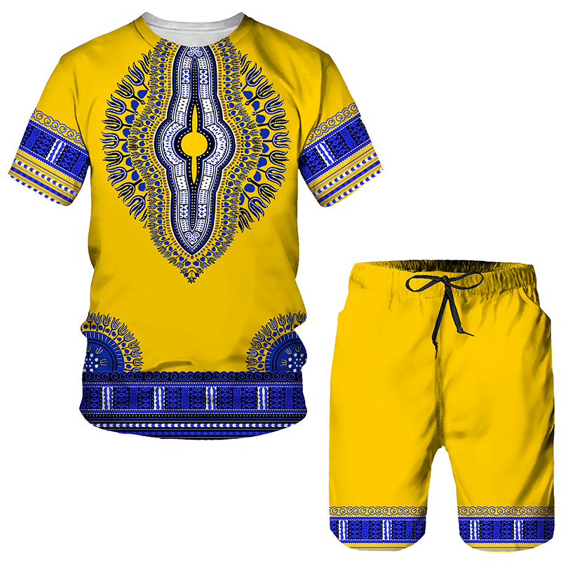 Pantalones cortos informales con estampado africano en 3D para hombre, conjunto de chándal de estilo Vintage, camisetas y pantalones cortos de Hip Hop, moda de verano
