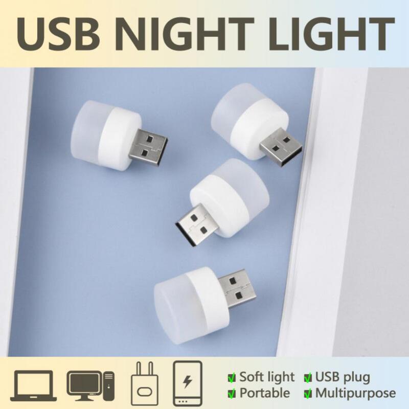 USB Mini LED Night Light Portable Color Bright Eye Protection Round Light Lamp Computer Mobile Power Charging Small Book Light