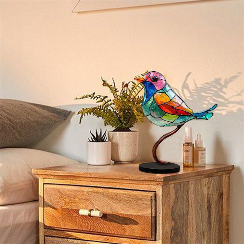 2023 uccelli in vetro colorato su rami ornamenti da tavolo Double Sided Multicolor Style Animals Shape Iron Art Craft decorazioni per la casa