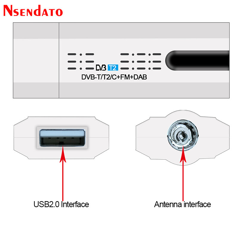 Antena Digital USB 2,0 HDTV TV, sintonizador remoto, grabadora y receptor para DVB-T2/DVB-T/DVB-C/FM/DAB para ordenador portátil, venta al por mayor, envío gratis
