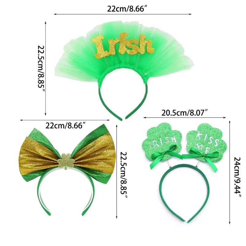 652F Saint Patrick Festival Green Headband Green Shamrock Letter Tulle Hairbands Irish National Celebration Head Accessories