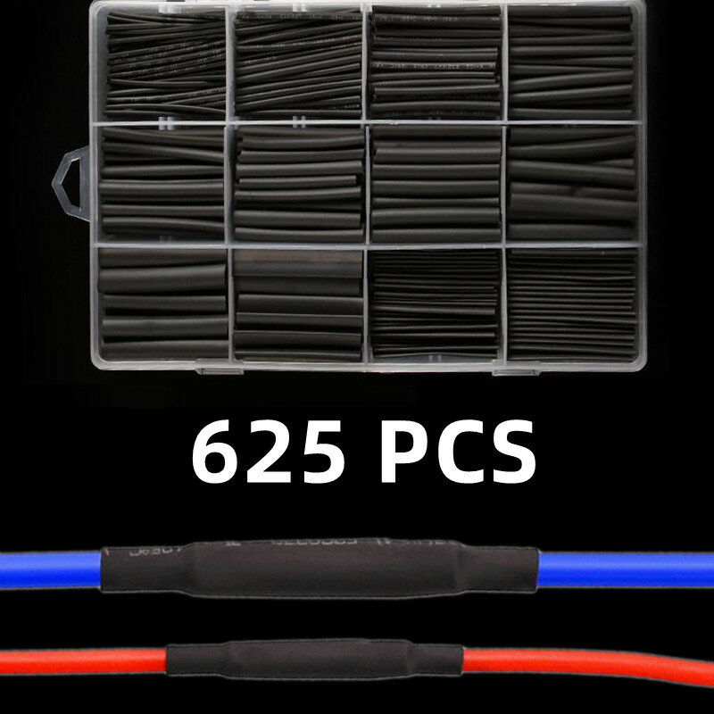 Boîte noire de 127 à 625 pièces, gaine thermorétractable 2:1, Kit de bricolage électronique, gaine en polyoléfine isolée, câbles et câbles rétractables