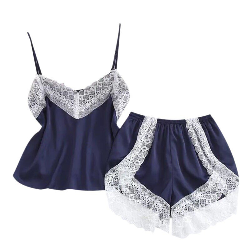 2pcs/Set  Silk Satin Pajamas Set For Women Summer Sling Simulation Silk Pajamas Sets Casual Wear M~XL