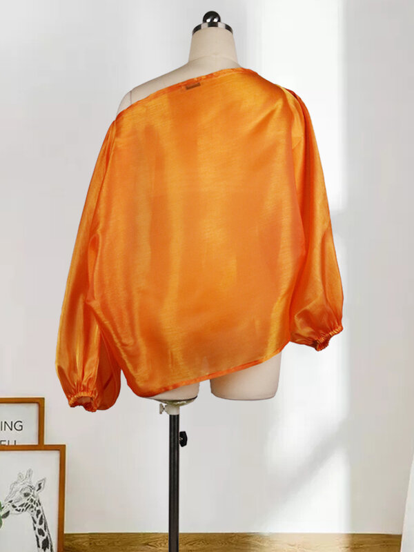 Женская прозрачная блузка с открытыми плечами, длинным рукавом-фонариком и открытыми плечами, весна-лето 2022