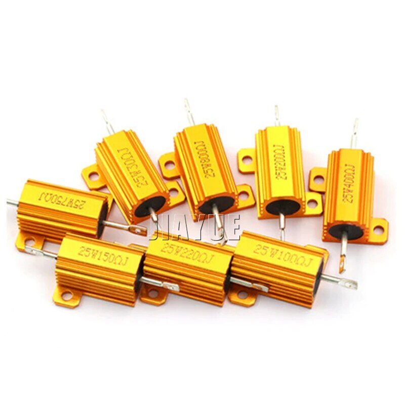 1PCS RX24 25W Alumínio Shell Power Metal Caso Wirewound Resistor 0.01 ~ 30K 1 2 3 5 6 8 10 20 100 150 200 300 500 K 10 1K ohm