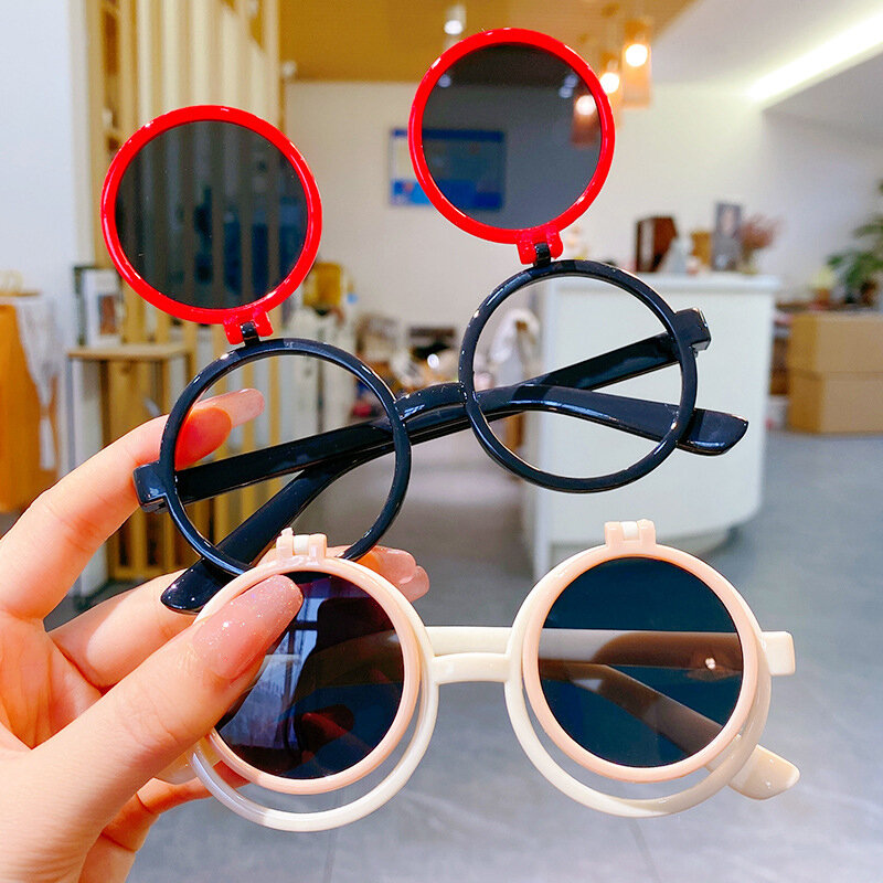 Kinder Sonnenbrille Retro Solide Runde Rahmen Flip Sonnenbrille Mode Jungen Mädchen Uv-Schutz Shades Kinder Brillen Uv400